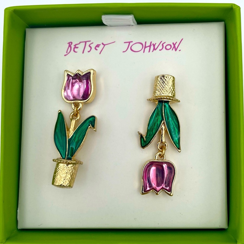 Betsey Johnson Dangling Potted Tulips Post Earrings NWT